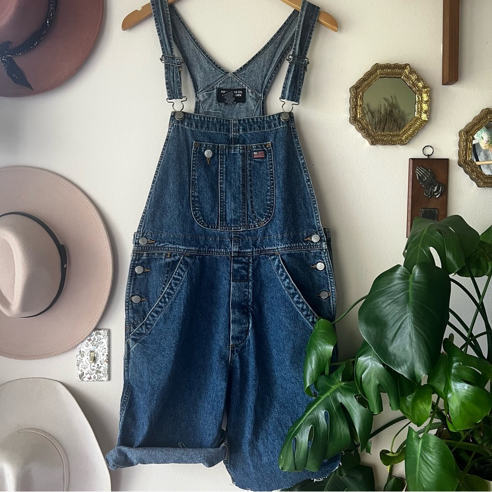 Vintage RALPH LAUREN POLO JEANS CO flag denim cutoff overalls Men SIZE SMALL USA